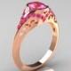 Classic 14K Rose Gold Oval Pink Sapphire Wedding Ring, Engagement Ring R194-14KRGNPS