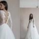 Lace & tulle wedding dress with long sleeves, deep v, open back, handmade appliqué/ Ethereal wedding dress/ Romantic bridal gown/ Ball Gown