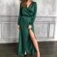 Emerald silk wrap dress maxi