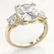 6 carat moissanite engagement ring Custom Celebrity 14K Gold Ring 5ct Cushion Cut Center Stone & 1 carat Moissanite Accents