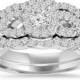Diamond Engagement Ring Set, Matching Guard Wedding Bands 1.10Ct Diamond Bridal Engagement Ring Set 10K White Gold