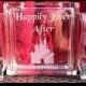 Personalized -  Glass Block - Sand Ceremony Set - Happily Ever After With Castle - 2 pouring vases Etched Glass Engraved Unity Set  Disney