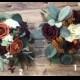 Burnt Orange, Burgundy and Ivory Boho Bouquet, Boutonnière, Hair Comb and Corsage, Real touch foam roses