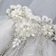 White Wedding Veil with Pearl  Headpiece-White Bridal Veil-White Veil-Brides pearl Veil-Wedding Veil with comb-White Veils for Brides.