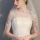 Ivory Cream Tulle 2 Layer Bridal Veil With Floral Lace Detail