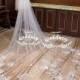 White Wedding Veil with Embroidery-White Bridal Veil-Tulle Veil-Long Veil-White Wedding Veil with comb -Cathedral White Wedding Veil