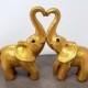 Elephant Love Wedding Cake Topper - Golden Standing forming a heart - East Indian Wedding - Religious Wedding Sculpture
