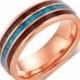 Rose Gold Australian Blue Ocean Opal Wedding Band, Hawaiian Koa Wood Inlay, 8mm Eternity Band, Sky Blue Crushed Opal Wedding Ring, Engraved