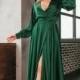 Emerald silk satin A-line maxi wrap dress/emerald bridesmaid dress/mother of the bride dress/prom dress/formal dress/wedding guest dress