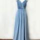 Dusty Blue Velvet Long Bridesmaid Dress with Slit
