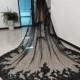 Elegant Bridal Veil Cathedral Lace Sequins Wedding Veil Black Tulle One Layer Veil Lace Edge Partial Sequins Wedding Veil Sparkle Veil