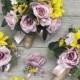 Wedding Bouquet, Bridal Bouquet, Bridesmaid Bouquet, 17 PIECE PACKAGE, Silk Flower, Wedding Flower, Sunflowers, Dusty Pink, Lily of Angeles