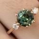 Three Stone Teal Sapphire and Diamond Ring, Sapphire Engagement Ring, Parti Sapphire and Diamond Ring - Aviana