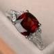 natural garnet ring, cushion cut promise wedding ring, sterling silver ring,red gemstone ring,January birthstone ring