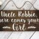 Personalized Rustic Hand Painted Wood Wedding Sign, Name & "Here Comes Your Girl"- Ring Bearer Sign, Flower Girl Sign, Wedding Ceremony