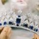 Blue Crystal Tiara/Blue Sapphire Crown/ Prom Headwear/Silver Diadem/ Handmade Tiaras/Bridesmaids jewelry/ Wedding Headpiece/ Ladies Headwear