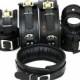 Real Cow Leather Wrist, Ankle Thigh Cuffs Collar Restraint Bondage Set Black  Piece Padded Cuffs with Hogtie