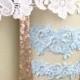 Wedding Garter Set, Something Blue, Hand Dyed Light Blue Pearl Beaded Lace Wedding Garter Set , Ivory Lace Garter Set, Wedding Garter/ GT-44