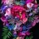 Jewel Toned Cascading Bridal Bouquet with Orchids, Peonies, Roses, and Ferns