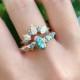 Raw Turquoise Ring, Raw Diamond Wedding Ring Band, Engagement Rings, Herkimer Diamond Ring, Rough Diamond Ring, Alternative Engagement Ring