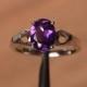 amethyst engagement ring February birthstone oval cut purple gemstone ring sterling silver solitaire ring