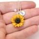 Sunflower Necklace, Yellow Pendant, Personalized Initial Disc Necklace, Bridesmaid Necklace, Yellow Bridesmaid Jewelry, Sunflower Wedding