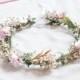 Baby's breath Flower Crown, with Blush Pink Cherry Blossoms, wedding wreath, gypsophila wedding crown, boho flower crown