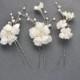 Bridal hair pin ivory flower comb pearl silk floral headpiece flower hair vine flower clip hair jewelry bride white bridal pins