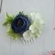 Navy Blue floral hair comb for girl/ Bridesmaid chair/ Flower girl comb/ Floral accessory/ Romantic wedding/ Floral comb/ Flower hairpiece