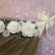 Wedding Broom with Bling for Jump The Broom Ceremony - Cascading Ivory Roses - (Ivory Ribbon) *PLEASE READ AD Below for Details