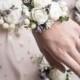 Flower wrist corsage, Wedding corsage, Bridesmaids corsage, Bridal bracelet, Prom corsage, White purple wedding