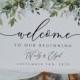 Greenery Wedding Welcome Sign Template, Rustic Wedding Welcome Sign, Printable Welcome Sign Wedding, Templett, Eucalyptus, Watercolor, BD44