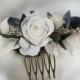 hair comb for bride in stabilized flowers and dried navy white and green