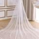 New Scallop Hem Lace Bridal Veil Cathedral Wedding Veil Floral Lace Veil Soft Tulle Wedding Veil  Ivory Chapel Single Layer Bridal Veil