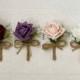 Rustic Rose Buttonhole, Ivory, Burgundy, Blush pink, Mauve, groom, groomsmen, wedding flowers, boutonniere, corsage