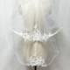 2 Tier 1" Horsehair Trim Lace Applique Ivory Wedding Veil with Comb