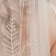 Beaded Leaf embroidered wedding veil, bridal veil, long, bohemian wedding veil