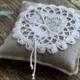 Linen Ring Bearer Pillow in Natural with Hand Crocheted Detail