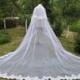 Luxury Cathedral bride veil white ivory sequins lace veil 2-tier wedding dress women accessories & comb Long 118 "wide 110"