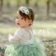 Sage Green Lace Flower Girl Dress ,  Scalloped Edges Back Party Dress for Girls