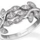 Art Deco Engagement Ring, Wedding Ring, Cocktail Ring, Leaf Ring, Diamond Ring, 14k White Gold Ring, Woman Ring, Promise Ring