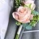Pink Champagne Double Rose Eucalyptus Boutonniere 