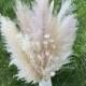 Boho Dried Flower Bouquet - pampas grass/Palm leaf, Bunny Tails & Italian White Ruscus Bundle—Gift idea-B03