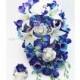Galaxy Blue Orchids Tiger Lilies Real Touch Roses - Cascade Bridal Bouquet - Add Groom Boutonniere or Bridesmaid Bouquet Arch Flowers & More