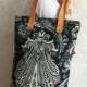 P-Black Mandala tote bag canvas Weekender bag women / travel bag / overnight bag / Shopping bag / Beach totes / Boho Summer / Bachelor Party