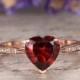 Heart shaped natural red garnet engagement ring real diamond garnet ring vintage gold fine jewelry solid 14k rose gold bridal promise ring