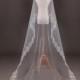 White One Layer 3 Metre Cathedral Bridal Veil With Flower Lace Trim Edging