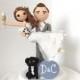 Honeymoon Jitters with dog - bride and groom handmade Custom wedding cake topper , mr and mrs , personalized, game,champagne