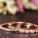 Wedding Band Women Antique Ring Set Rose Gold Art Deco Diamond Wedding Ring Half Eternity Retro Stacking Anniversary Promise Milgrain 2pcs