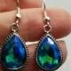 Turquoise Teardrop Earrings, Silver, Clipon available, Handmade Jewelry, Anniversary, Wedding, Great Gift for Her or Yourself